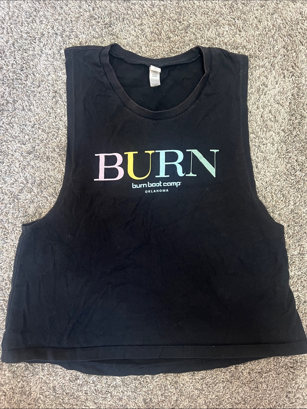 BURN pink yellow blue green Logo Black Muscle Tee